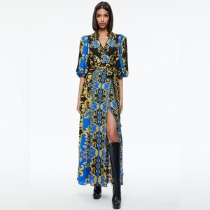 NWT Alice + Olivia $798 ALISA WRAP MAXI SHIRT DRESS Size 2